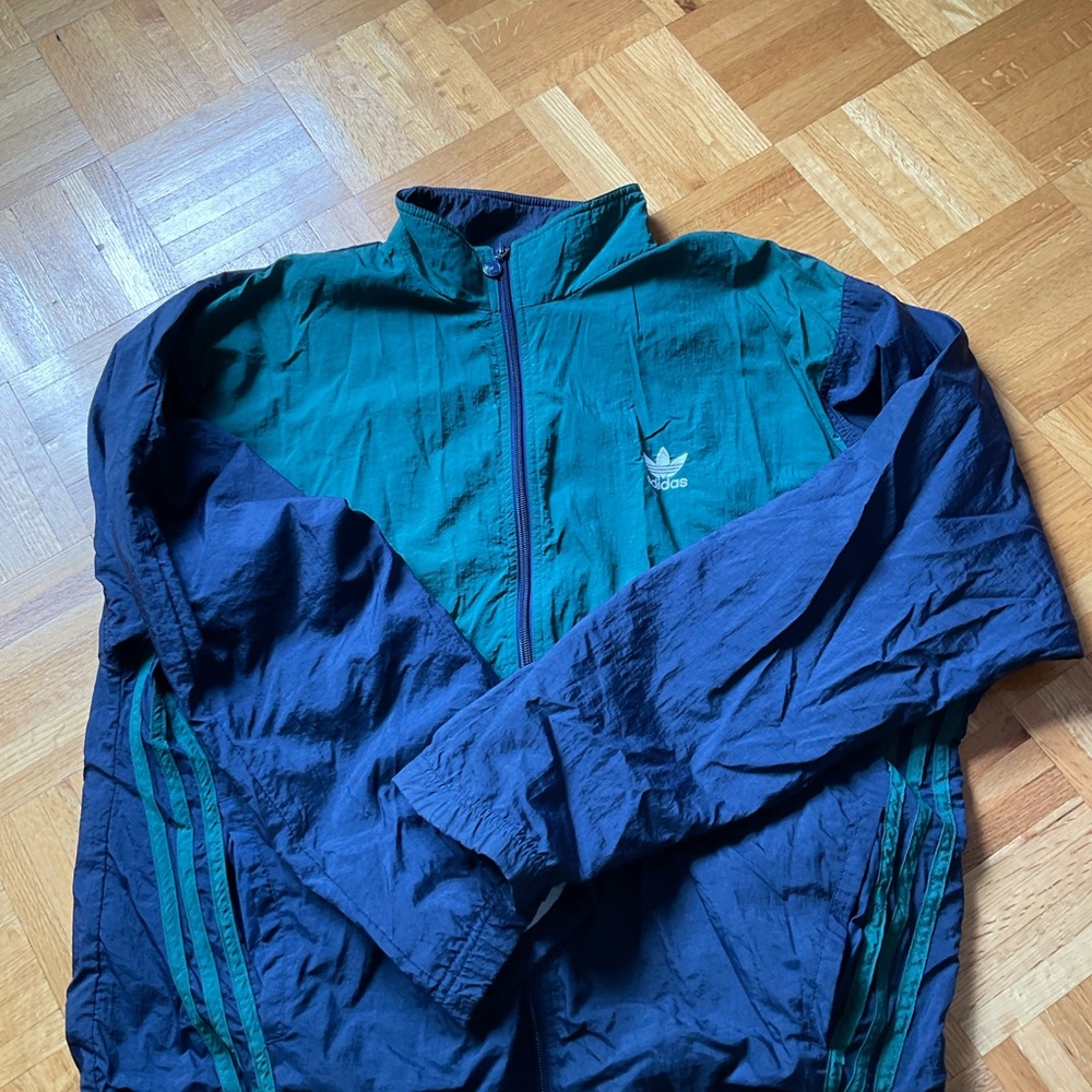 90s Adidas Jacket Colorblocks Green & Navy - Picture 7 of 13